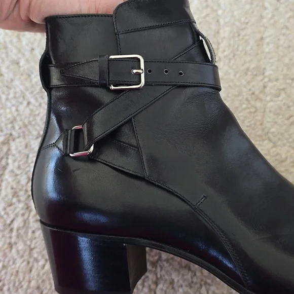 Saint Laurent Paris Black Ankle Boots with Chunky Heel and Buckle Detail - Picture 12 of 14